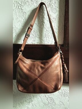The Sak Brown Leather Shoulder Bag with Braided Tassel
